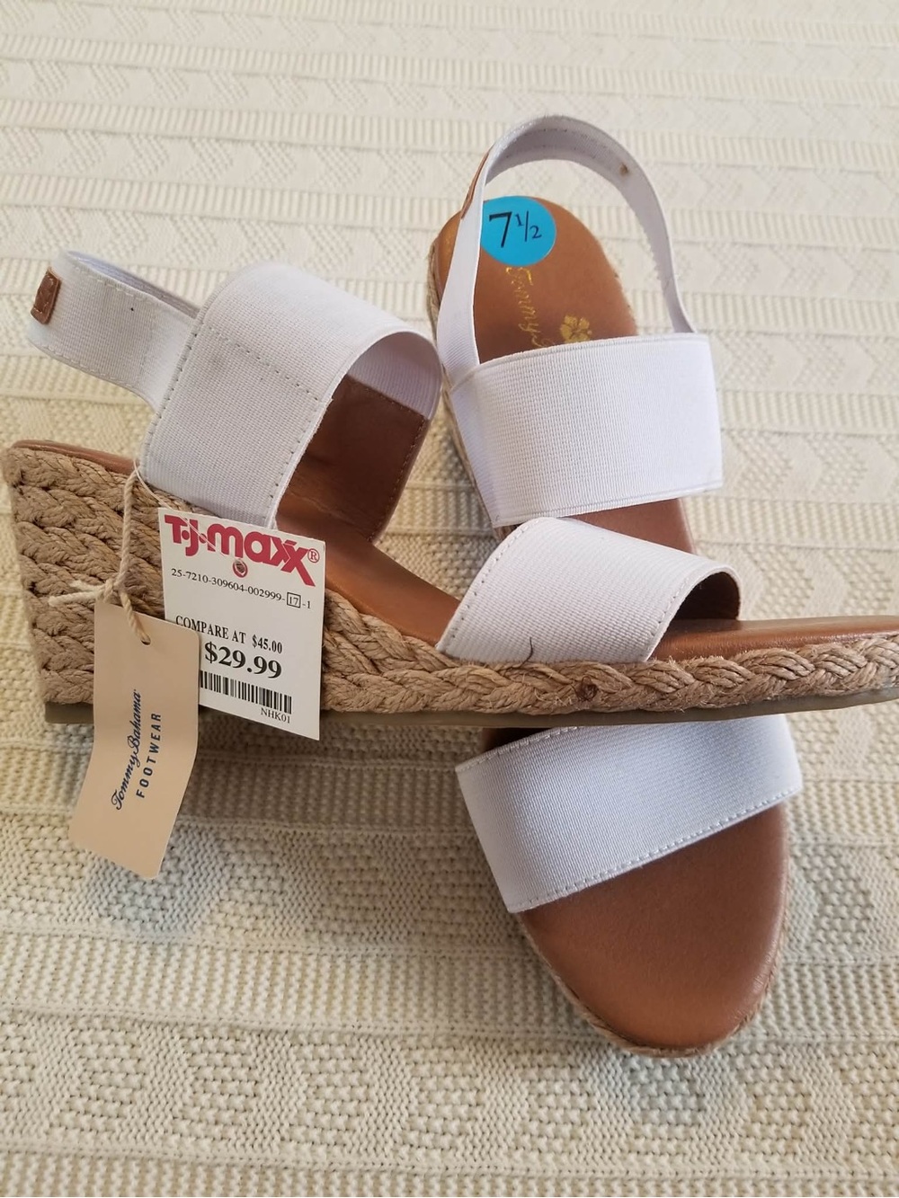 Tommy Bahama White Elastic Strap Espadrille Wedge Sandals